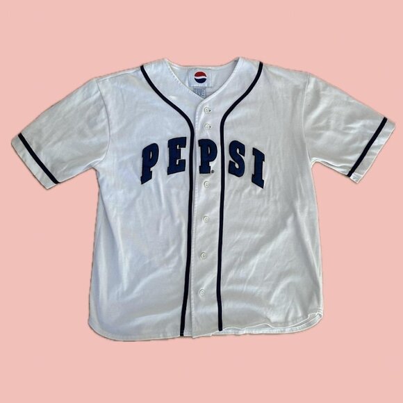 Vintage Pepsi Baseball Jersey – White & Blue Logo – Size L/XL - Picture 1 of 8